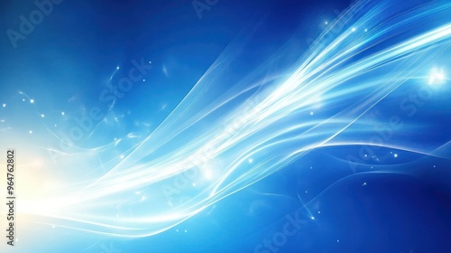 Abstract Blue Background with White Glowing Lines and Shimmering Lights