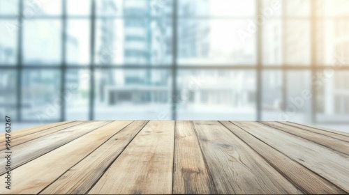 Wooden Table with Urban Background