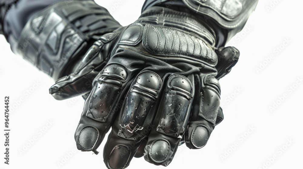 Riot Gloves: Protective gloves worn by bailiffs during riot control situations isolated on white background Riot Gloves: Protective gloves worn by bailiffs during riot control situations isolated on white background