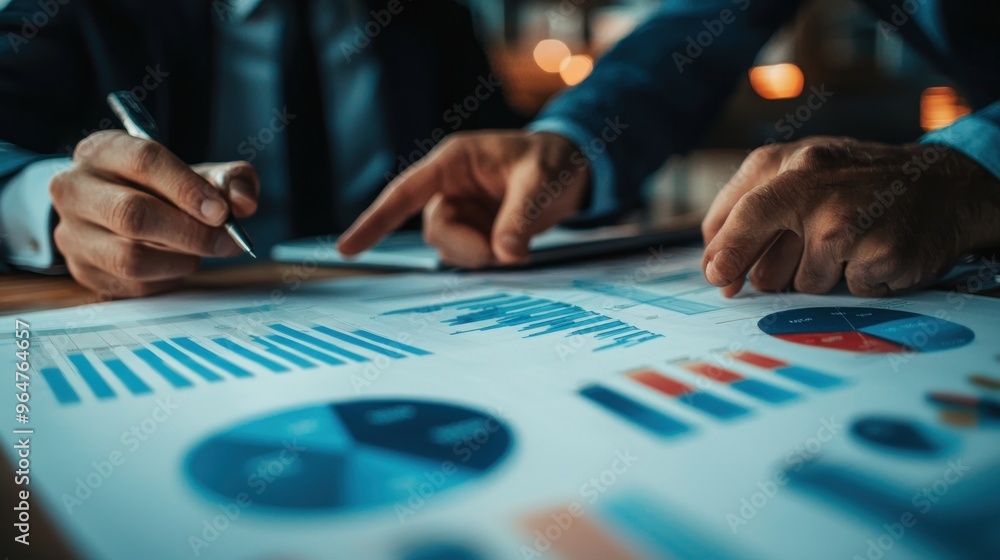 A close-up of a business team working together to discuss work. Analyzing with financial data and graphs of marketing growth reports in the team. A close-up of a business team working together to discuss work. Analyzing with financial data and graphs of marketing growth reports in the team.