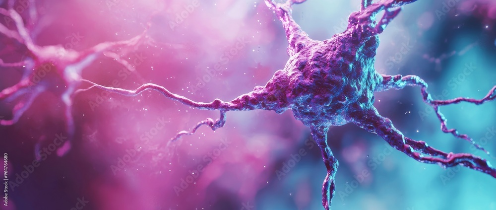 An intricate nerve cell network displaying vibrant colors and intricate ...