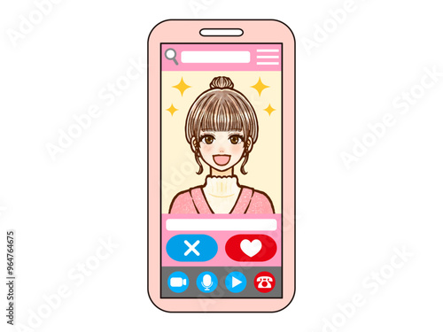 マッチングアプリの大人女性の画面のイラスト素材