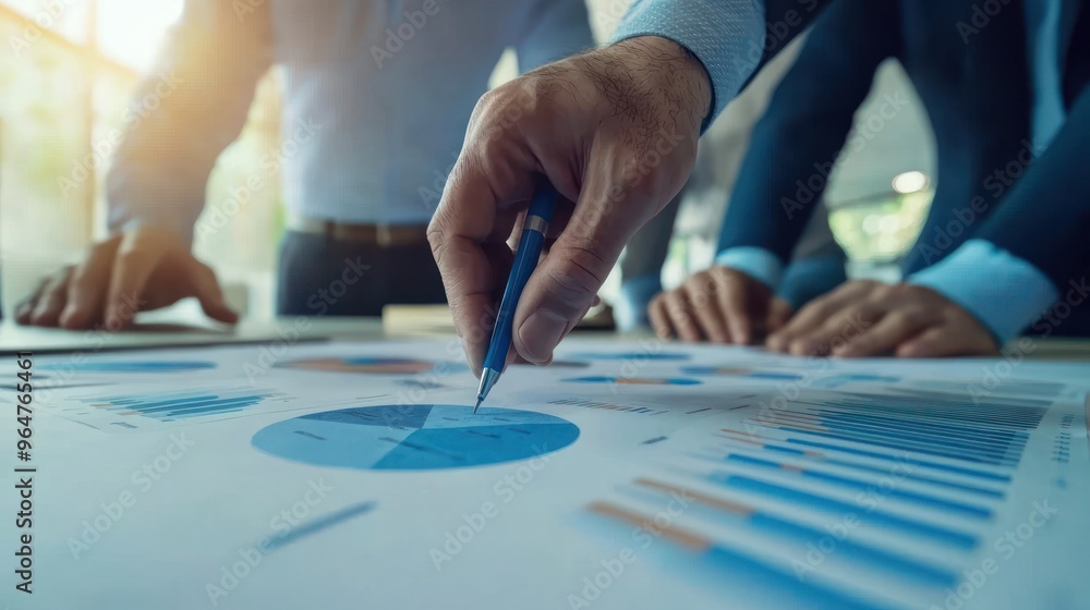 A close-up of a business team working together to discuss work. Analyzing with financial data and graphs of marketing growth reports in the team. A close-up of a business team working together to discuss work. Analyzing with financial data and graphs of marketing growth reports in the team.