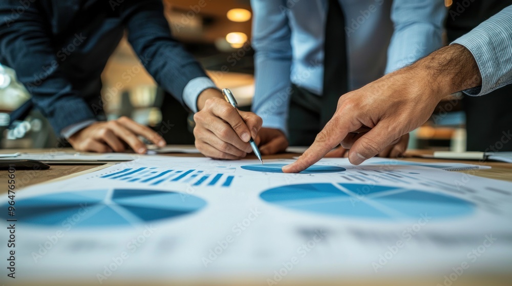 A close-up of a business team working together to discuss work. Analyzing with financial data and graphs of marketing growth reports in the team. A close-up of a business team working together to discuss work. Analyzing with financial data and graphs of marketing growth reports in the team.