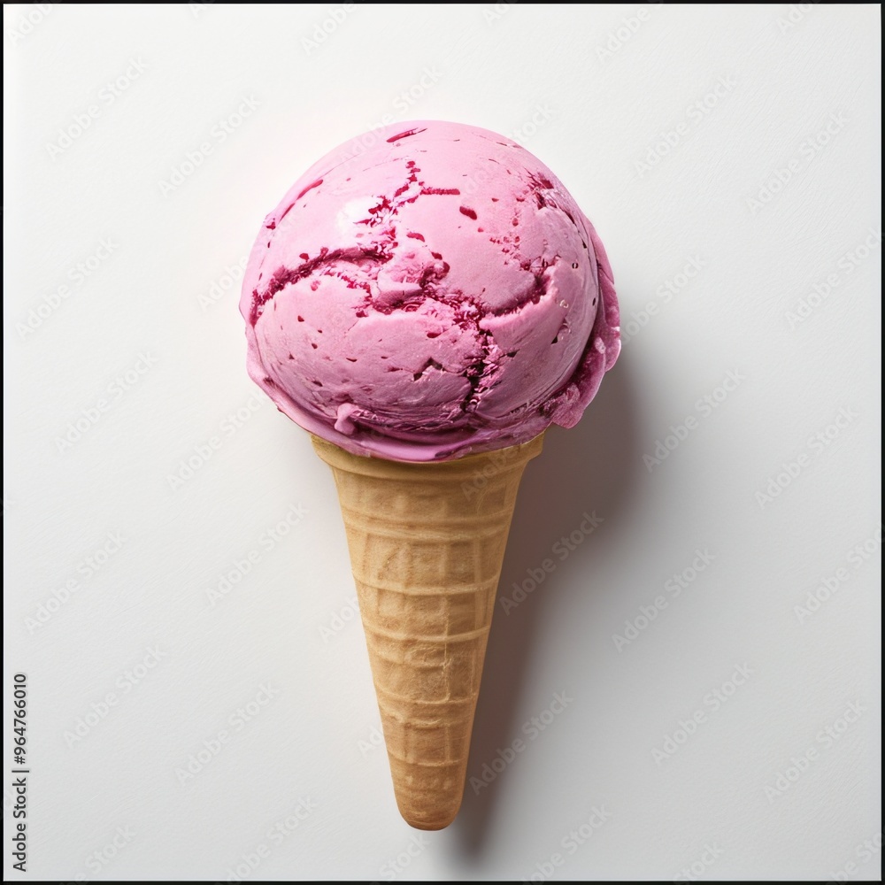 Pink soft serve ice cream in a cone on white background.. Pink soft serve ice cream in a cone on white background..