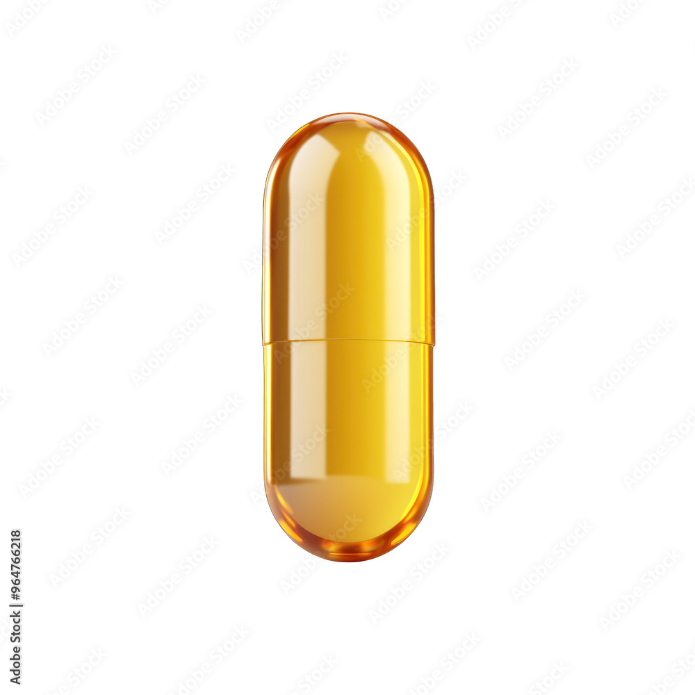 A bright fish oil capsule isolated on a clean background, perfect for health and wellness projects or pharmaceutical themes. transparent background A bright fish oil capsule isolated on a clean background, perfect for health and wellness projects or pharmaceutical themes. transparent background