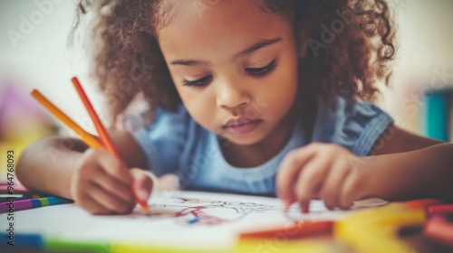 Wallpaper Mural little child drawing with crayons Torontodigital.ca