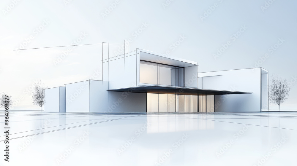 Sketch of a modern sustainable building concept featuring eco-friendly design elements and green architecture, white background Sketch of a modern sustainable building concept featuring eco-friendly design elements and green architecture, white background