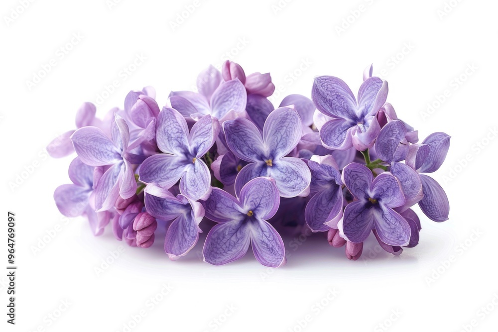 Close-up of purple lila flowers on a white background, perfect for editorial or commercial use Close-up of purple lila flowers on a white background, perfect for editorial or commercial use