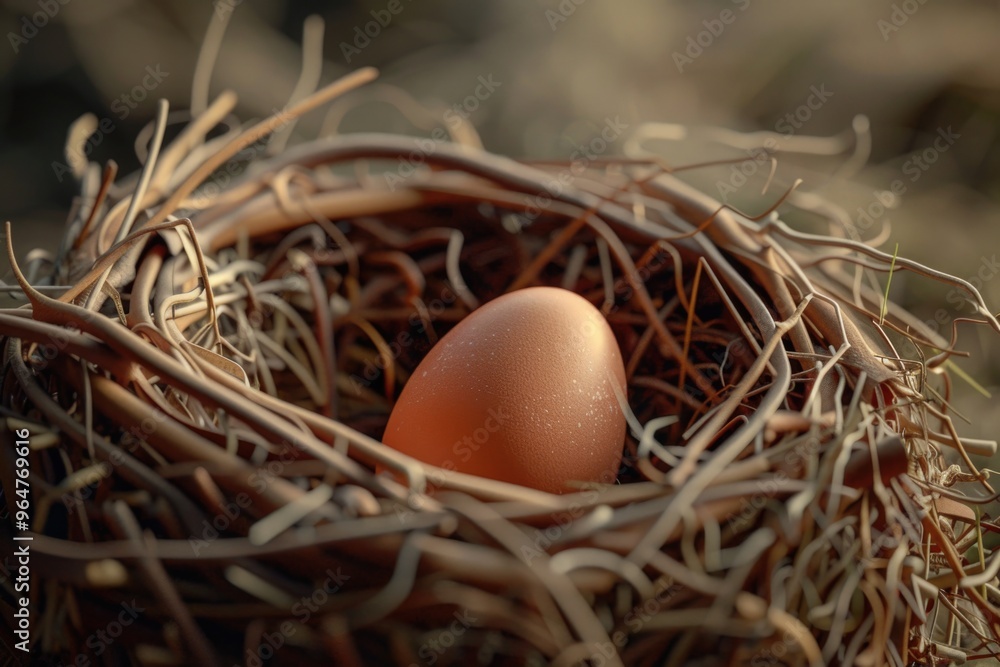 A close-up view of a nest containing one egg A close-up view of a nest containing one egg
