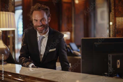 A person sits alone at a bar, wearing a suit and looking contemplative photo