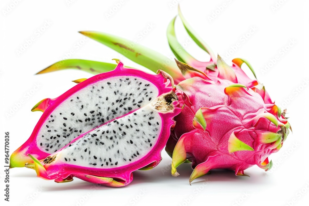 A close-up shot of a dragon fruit cut in half, revealing its vibrant green flesh and seeds A close-up shot of a dragon fruit cut in half, revealing its vibrant green flesh and seeds