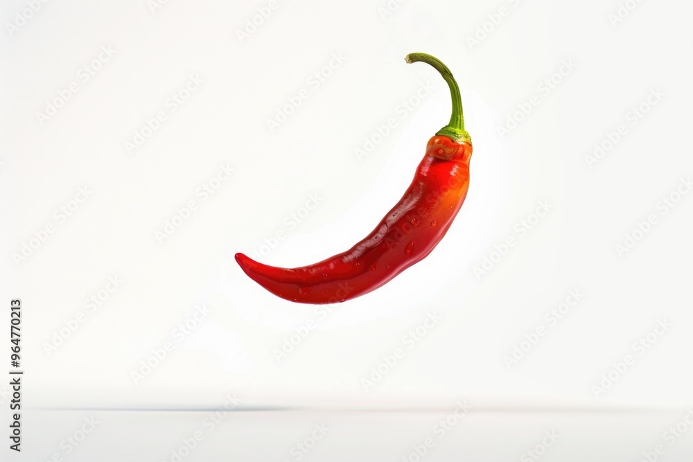 A single red hot pepper suspended in mid-air A single red hot pepper suspended in mid-air