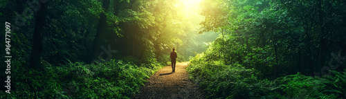 Person walking down a path in a lush forest, beginning a new journey