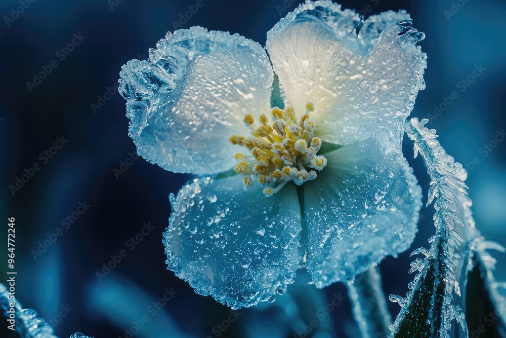Fototapeta premium A Delicate Dance of Ice and Bloom: Nature's Frozen Symphony