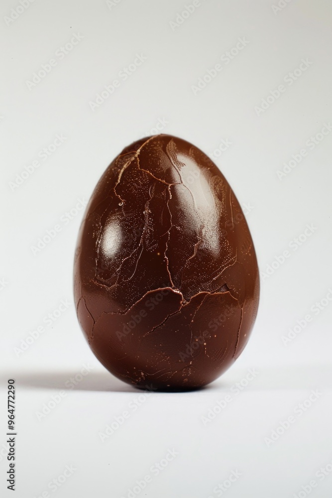 A single chocolate egg placed on a white surface, ideal for Easter or spring-themed designs A single chocolate egg placed on a white surface, ideal for Easter or spring-themed designs