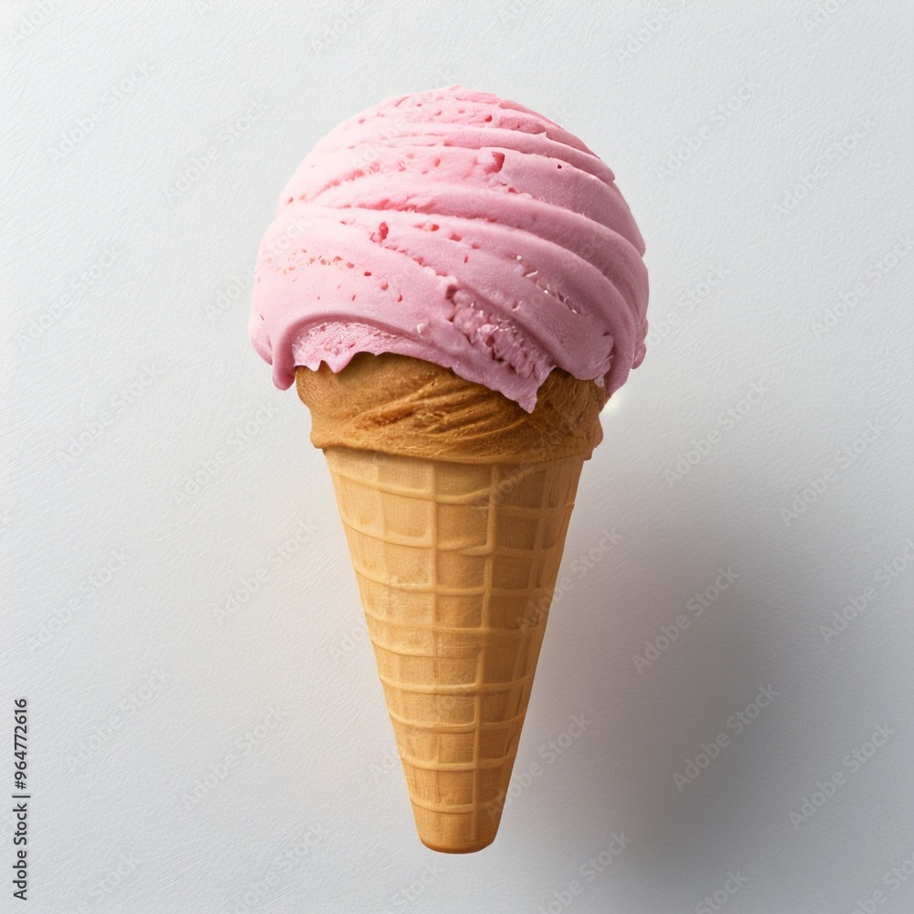 Pink soft serve ice cream in a cone on white background.. Pink soft serve ice cream in a cone on white background..