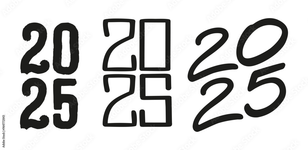 Vector set of clipart 2025 year handwriting font. Isolated lettering for design calendar Vector set of clipart 2025 year handwriting font. Isolated lettering for design calendar