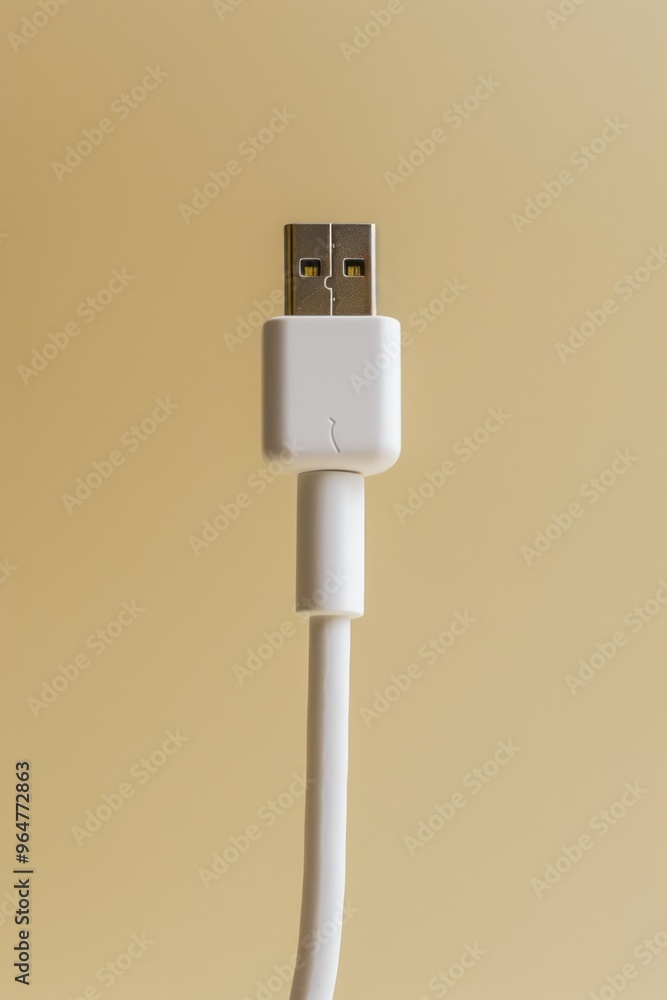 A close-up shot of a white USB cable with visible details A close-up shot of a white USB cable with visible details