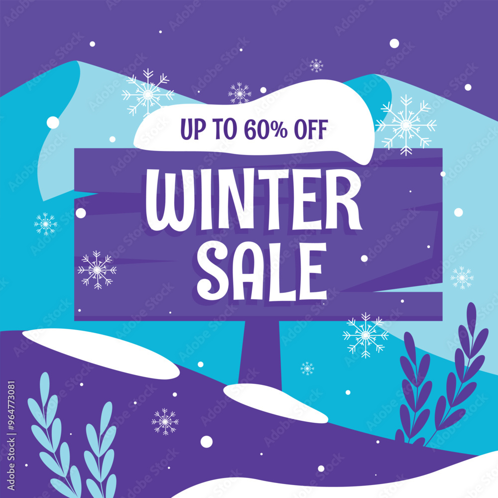 Naklejka premium Special Winter Sale, Flat winter landscape. Snowy backgrounds.