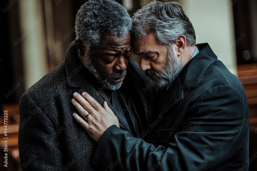 A Moment of Solace: A Pastor's Gentle Hand Offers Comfort and Support to a Witness in Distress. A Moment of Solace: A Pastor's Gentle Hand Offers Comfort and Support to a Witness in Distress.