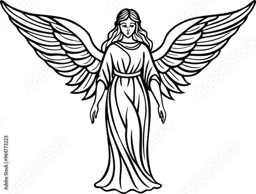 elegant angel line art vector illustration 