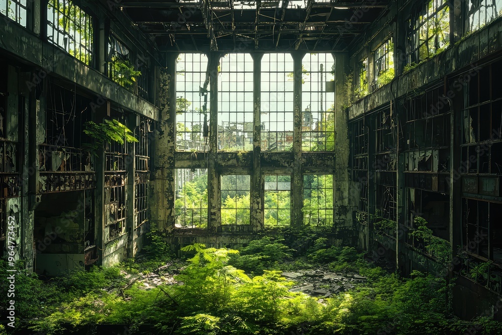 Nature's Reclaim: An Abandoned Building Overgrown with Lush Greenery
