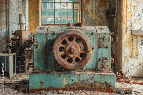Wallpaper Mural Time's Grip: A Rusty Machine Stands Silent in an Abandoned Factory Torontodigital.ca