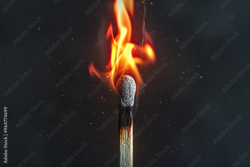A matchstick is lit and the flame is very small. The matchstick is surrounded by a lot of ash A matchstick is lit and the flame is very small. The matchstick is surrounded by a lot of ash