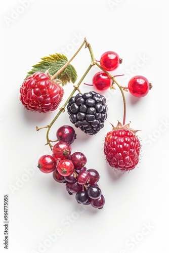 A cluster of mixed berries on a clean white background