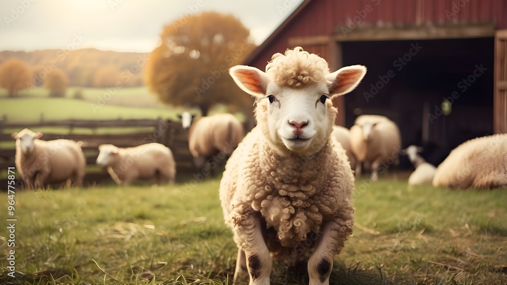 Obraz premium Farm animals, such as sheep, are adorable examples of farm animals.