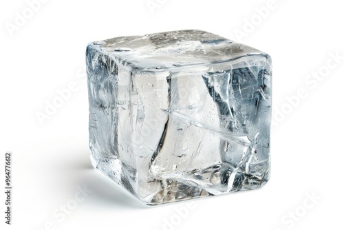 A frozen cube sitting on a clean white background