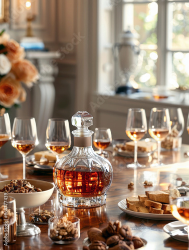 A bottle of liquor is poured into a glass