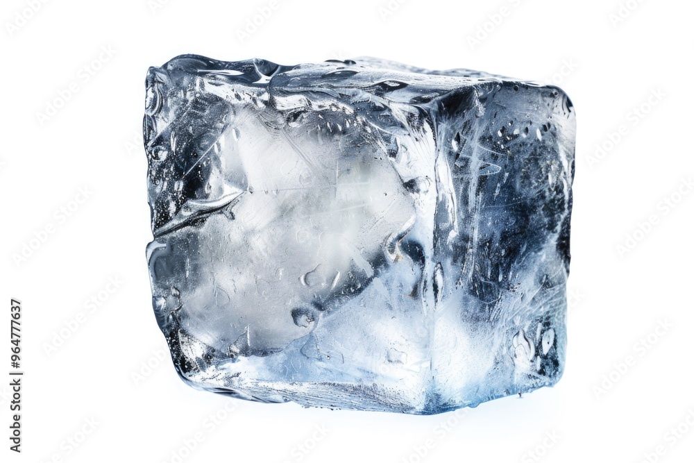 Obraz premium A block of ice sits atop a white surface, perfect for use in winter or cold-themed designs