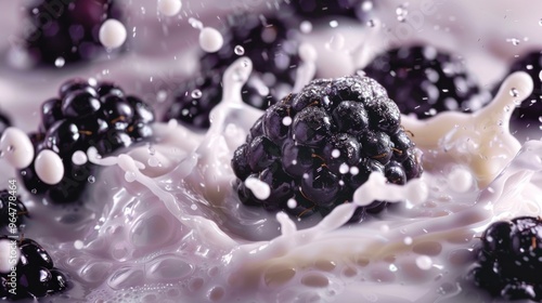 Fresh blackberries floating in milk, perfect for photography or recipe use photo