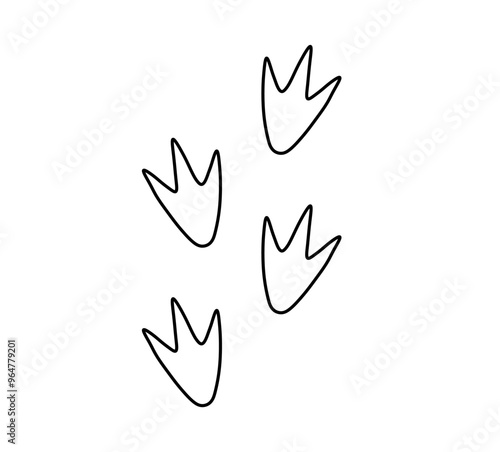 Vector isolated goose paws or duck paws or penguin paws print colorless black and white contour line easy drawing	