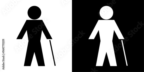 ofvs723 OutlineFilledVectorSign ofvs - man with stick vector icon . access sign . disabled person . isolated transparent . outline and filled version . AI 10 / EPS / PNG . g12069