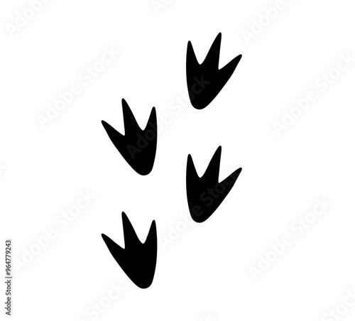 Vector isolated goose paws or duck paws or penguin paws print step by stap walking colorless black and white outline silhouette shadow shape