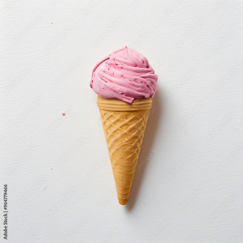 Pink soft serve ice cream in a cone on white background.. Pink soft serve ice cream in a cone on white background..