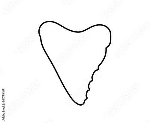 Vector isolated one single shark tooth shape stencil template colorless black and white contour line easy drawing