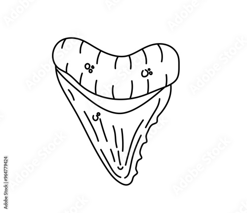 Vector isolated one single shark tooth shape colorless black and white contour line easy drawing