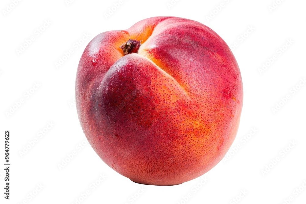 A single peach sitting on a clean white background A single peach sitting on a clean white background