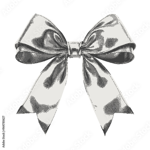 Retro bitmap gothic bow. Collage vintage cutout element in a scrapbook style for poster art or t-shirt with photocopy dotted effect.