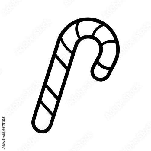 Black and White Candy Cane Icon in Classic Design, Festive Holiday Symbol