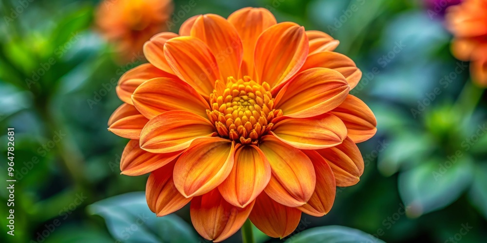 Close-Up View of a Vibrant Orange Dahlia Flower, Composition Single Flower, Image Sharp focus on petals and blurred background, Concept Nature's beauty and delicate details Close-Up View of a Vibrant Orange Dahlia Flower, Composition Single Flower, Image Sharp focus on petals and blurred background, Concept Nature's beauty and delicate details
