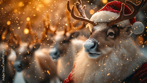 A deer in a Santa hat. Christmas.