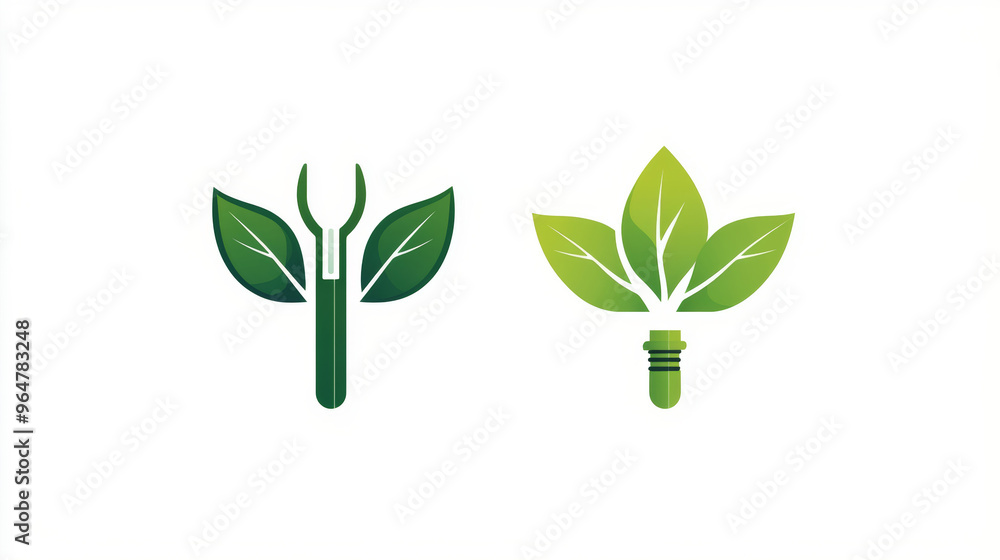 This logo set features a green energy plug icon with leaves, representing renewable power. It's a simple and recognizable design for eco-friendly energy. This logo set features a green energy plug icon with leaves, representing renewable power. It's a simple and recognizable design for eco-friendly energy.