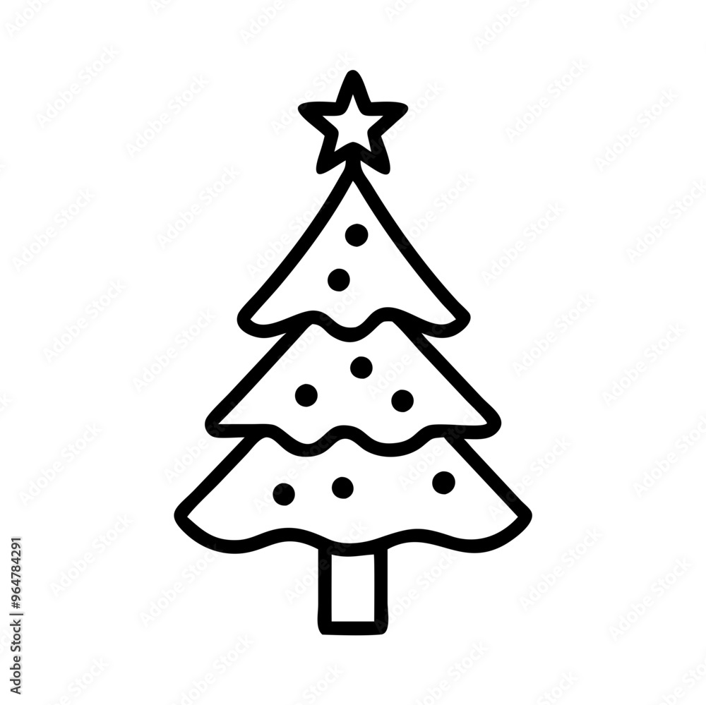 Christmas Tree Icon with Ornaments and Star, Festive Holiday Design Christmas Tree Icon with Ornaments and Star, Festive Holiday Design