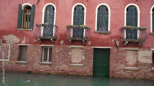 Flooding in Venice. Flooded entrance to the building.