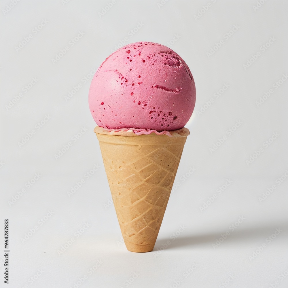 Pink soft serve ice cream in a cone on white background.. Pink soft serve ice cream in a cone on white background..